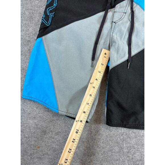 Vintage Y2K Fox Head Board Shorts Kids 26 Black Blue Colorblock Swim Summer - Picture 3 of 8